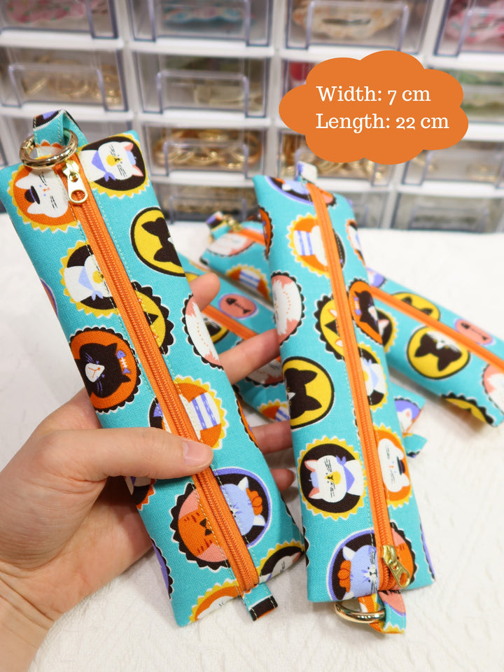 Flat Pencil Case | Aqua Badge Cat