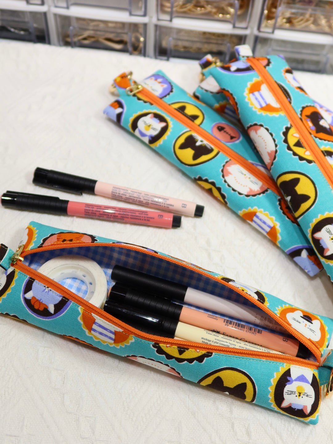 Flat Pencil Case | Aqua Badge Cat