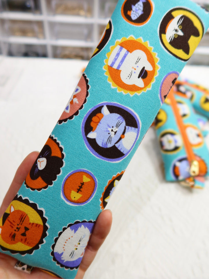 Flat Pencil Case | Aqua Badge Cat