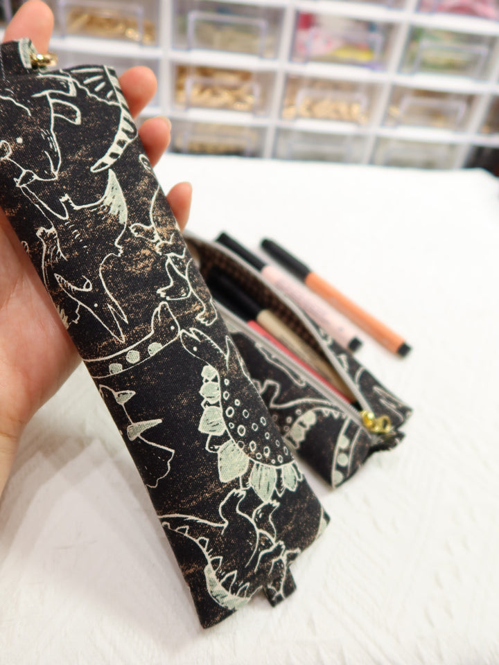 Flat Pencil Case | Black Dinosaur