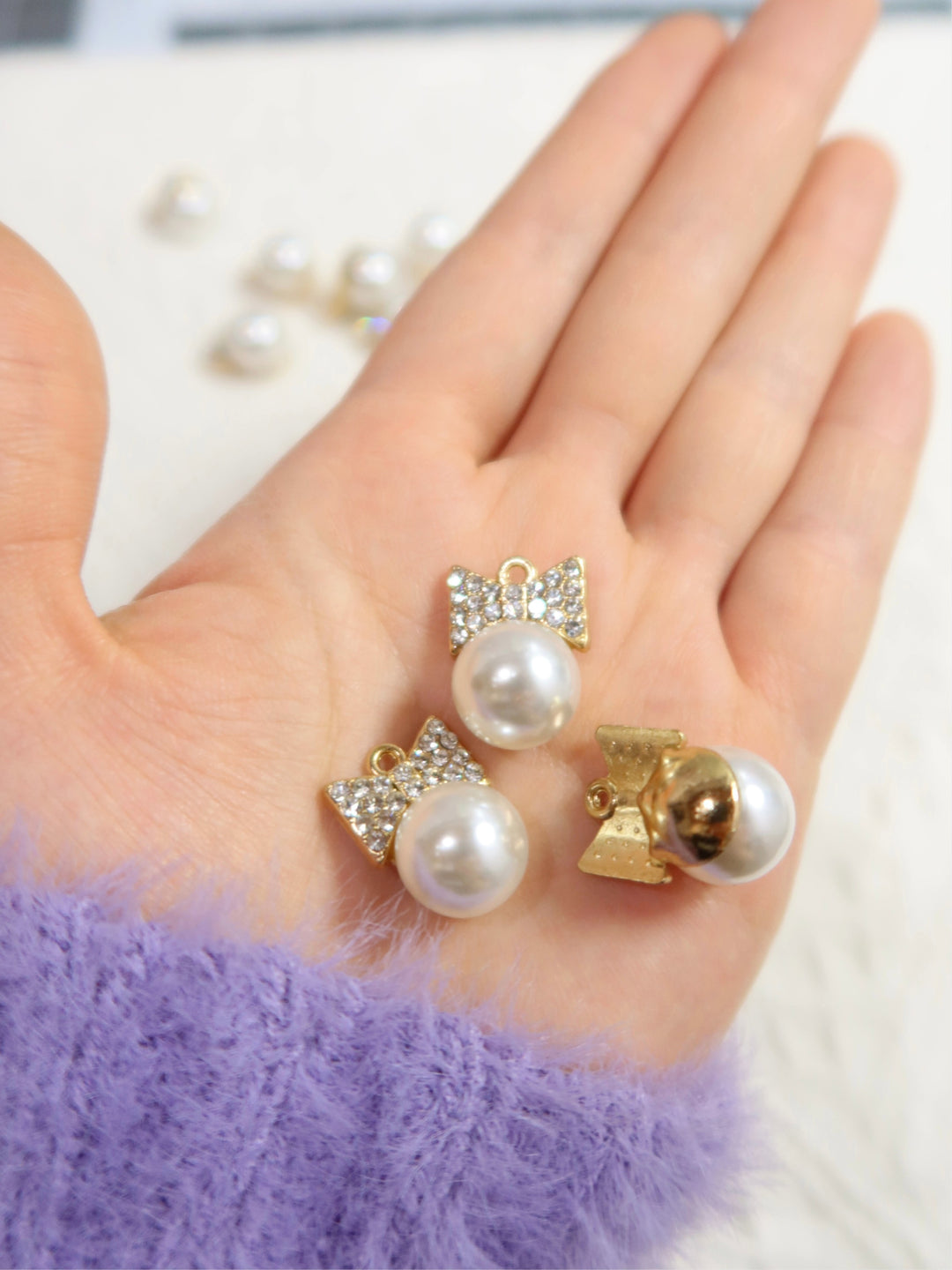 DIY Accessories | 6 Pcs | Bow-Shaped Rhinestones Pearls