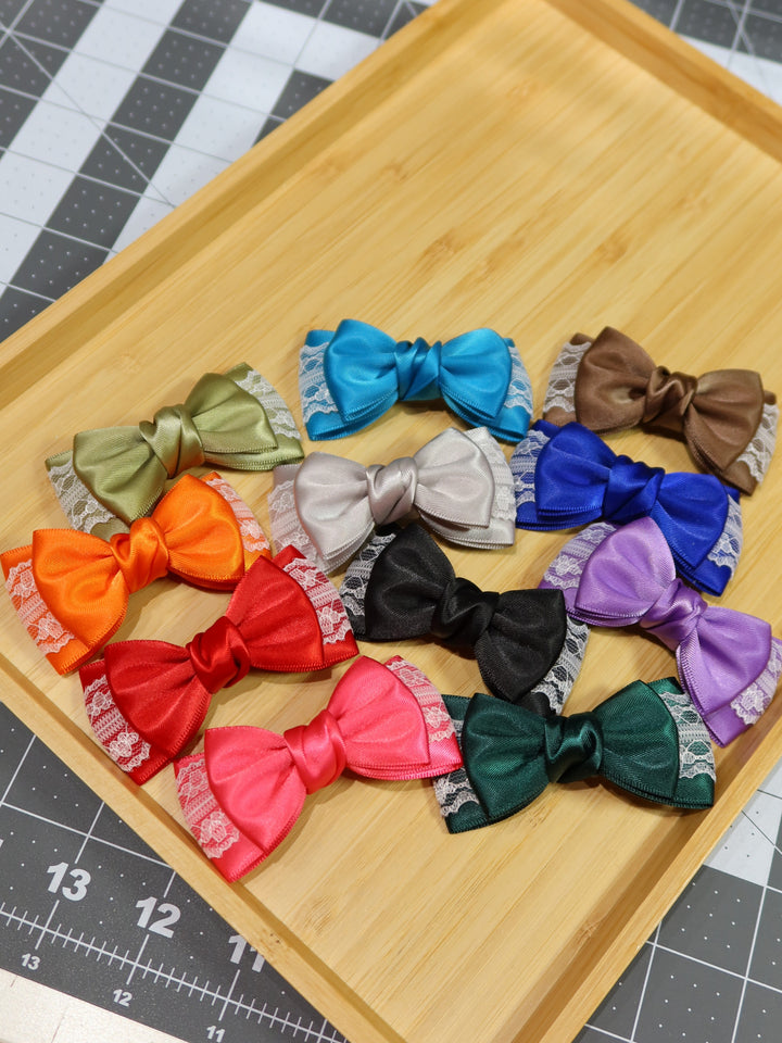 Mini Bow Hair Clips | Bright Colours | Satin Lace Bows