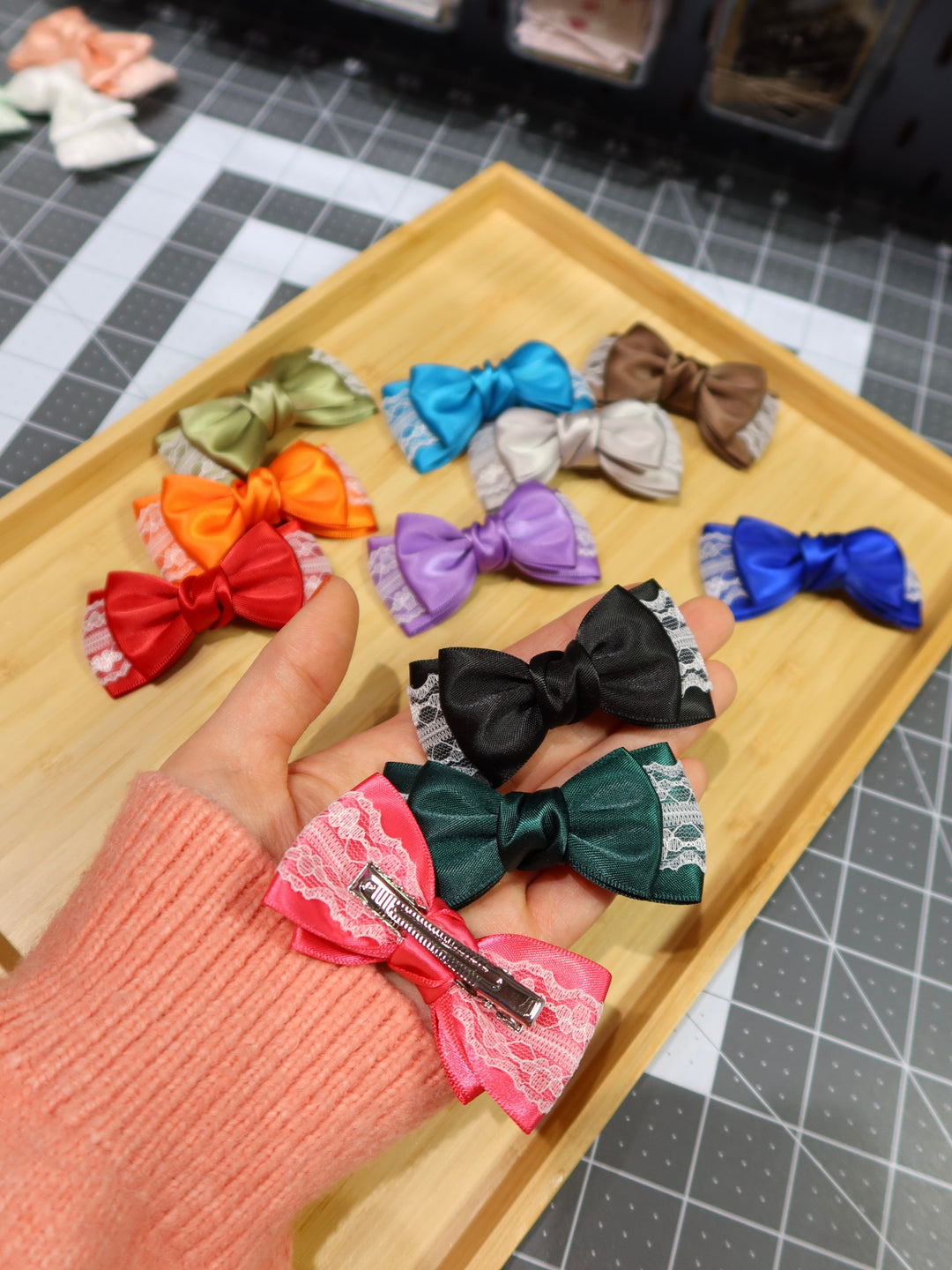 Mini Bow Hair Clips | Bright Colours | Satin Lace Bows