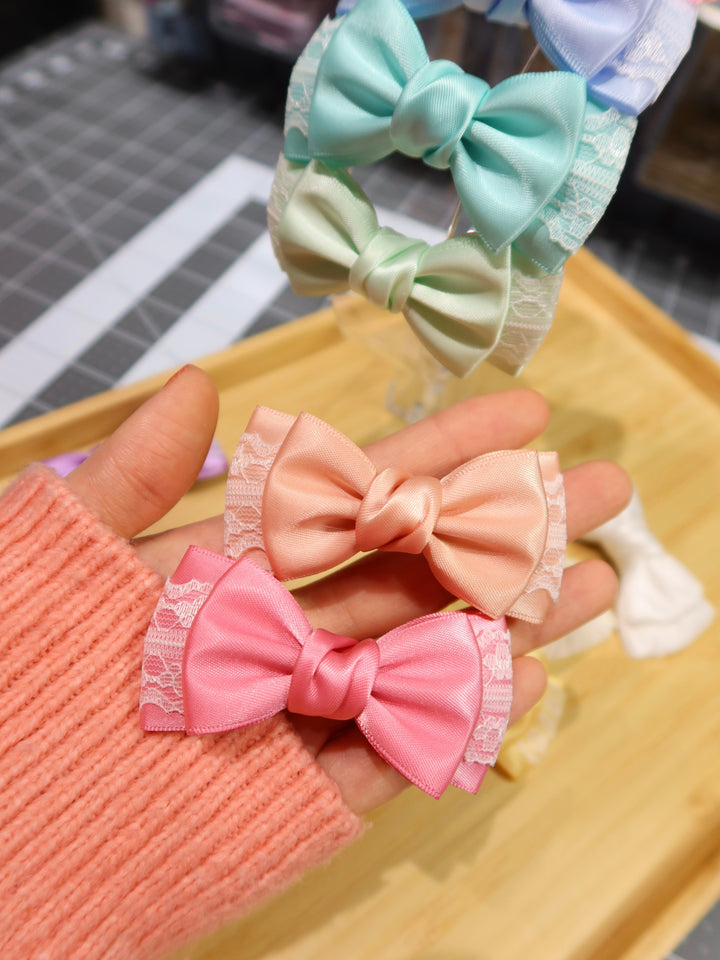 Mini Bow Hair Clips | Macaron Colours | Satin Lace Bows