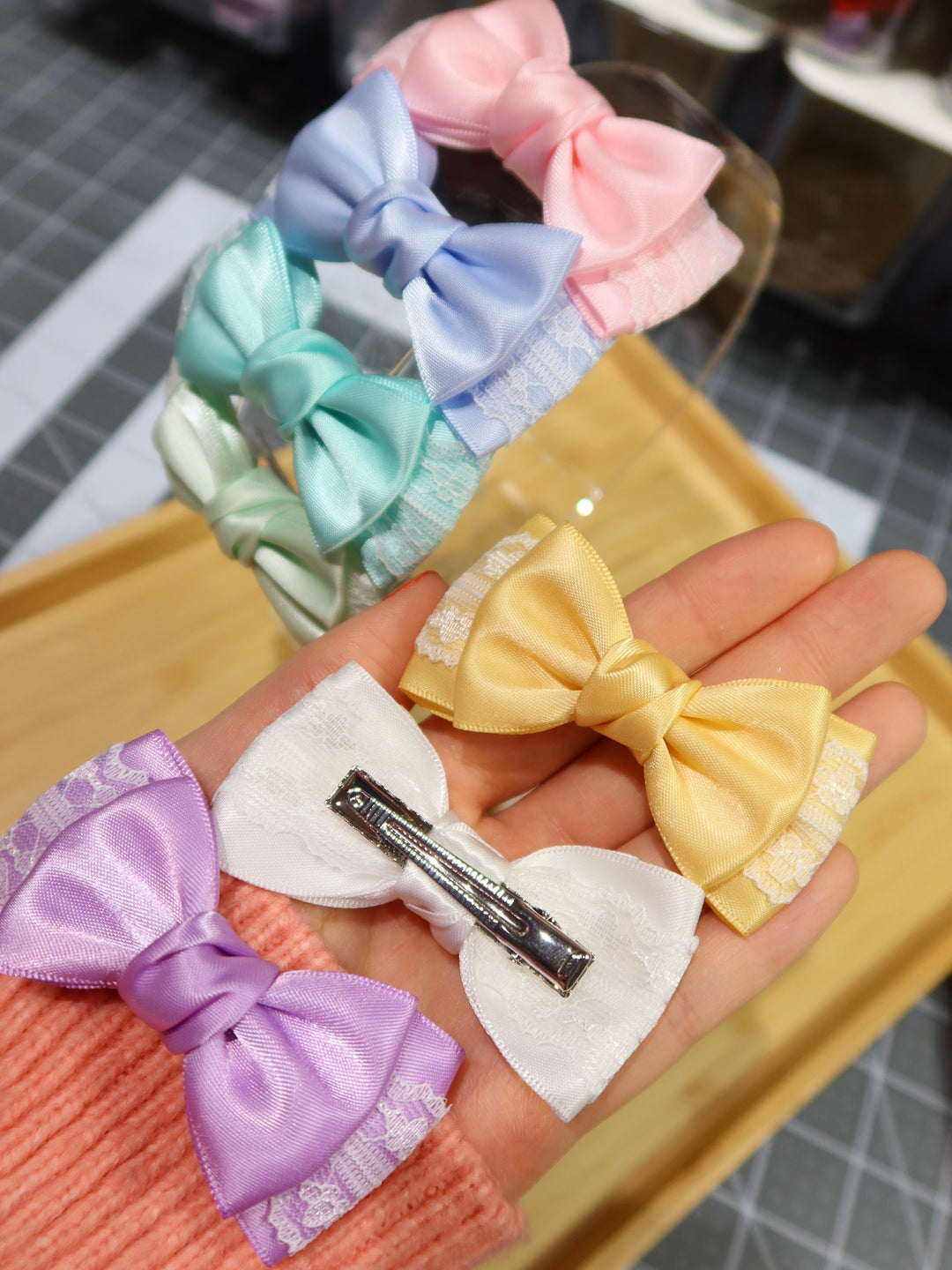 Mini Bow Hair Clips | Macaron Colours | Satin Lace Bows