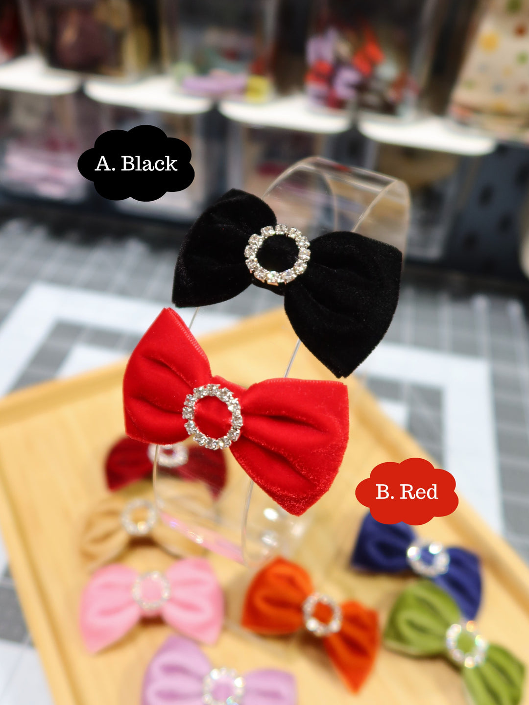 Mini Bow Hair Clips | Velvet Rhinestone Clips