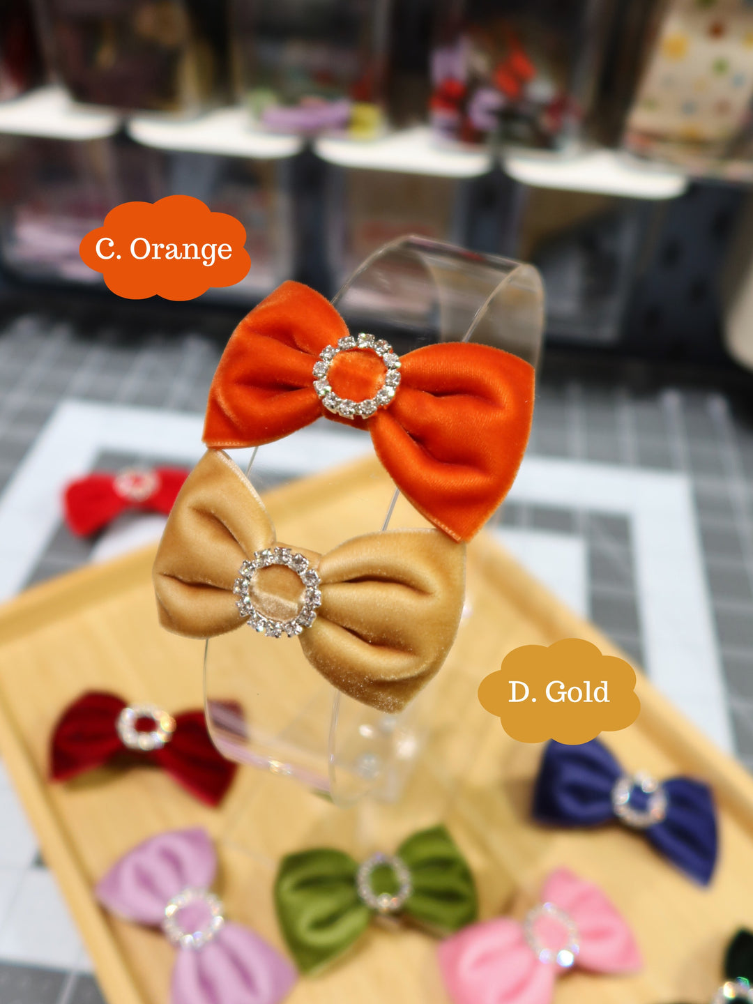 Mini Bow Hair Clips | Velvet Rhinestone Clips