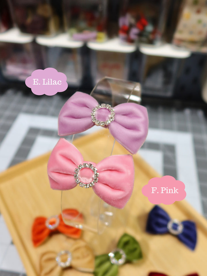 Mini Bow Hair Clips | Velvet Rhinestone Clips