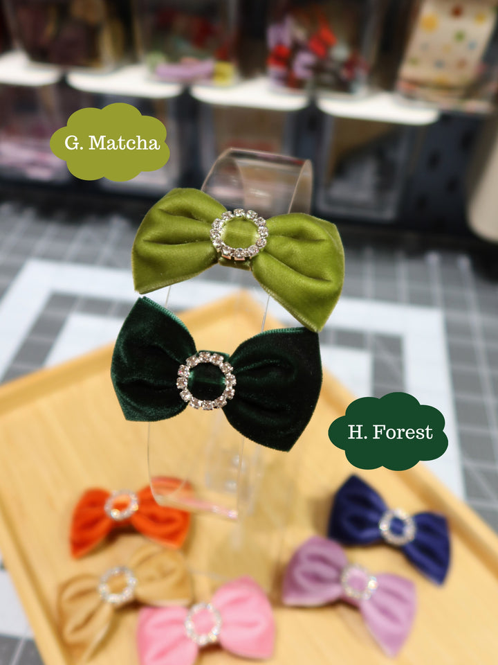 Mini Bow Hair Clips | Velvet Rhinestone Clips