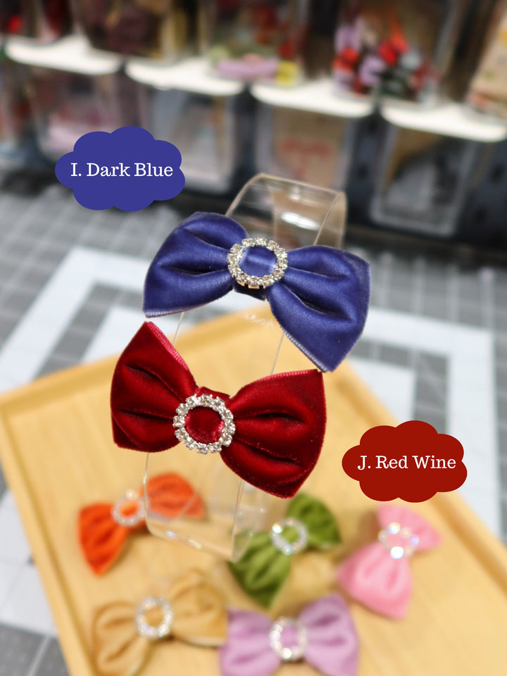 Mini Bow Hair Clips | Velvet Rhinestone Clips