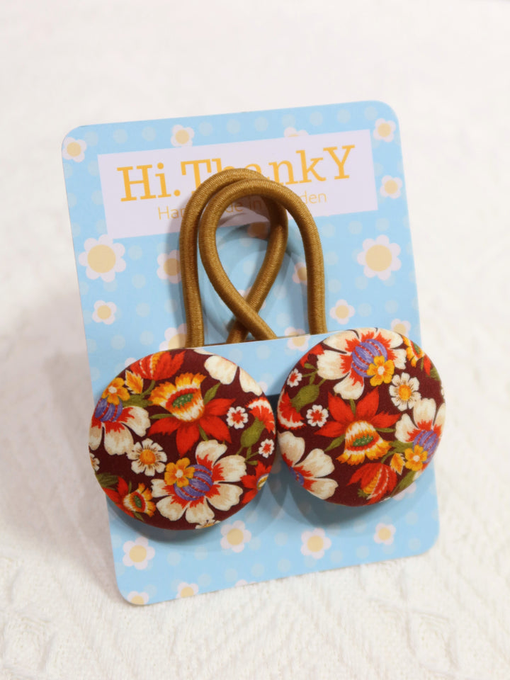 Button Hair Ties | Brown Flower