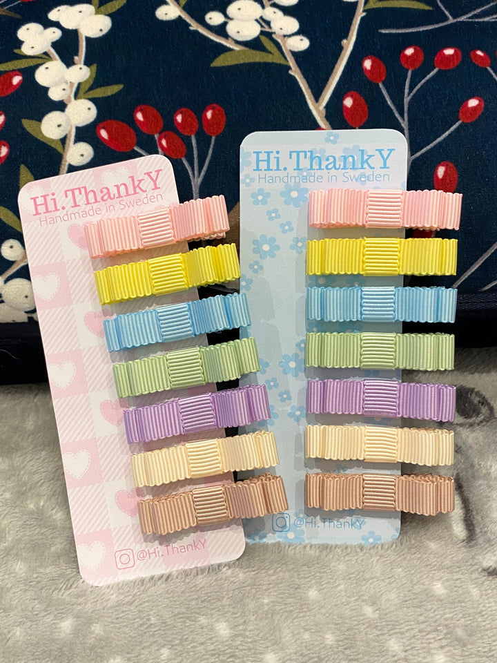 Mini Bow Hair Clips | Set of 7 |  Rainbow Pastel Fringe Hair Clips