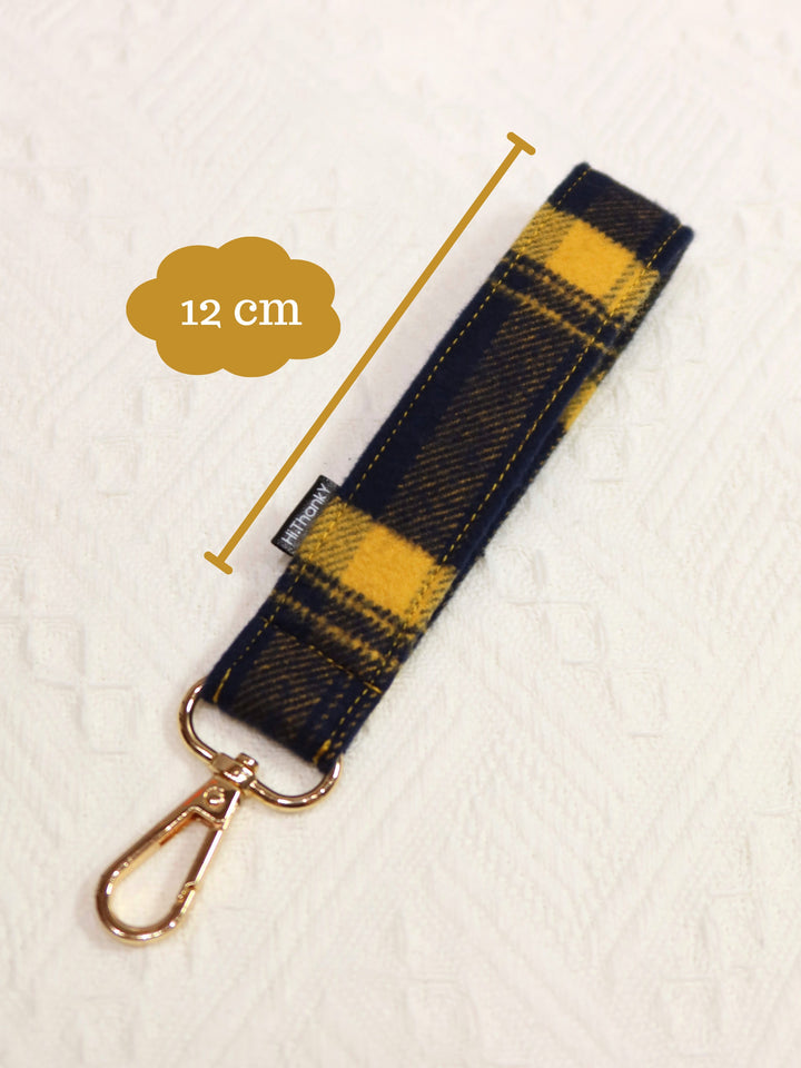 Wristlet Keychains | Yellow Ink Blue Plaid Fabric Keychains