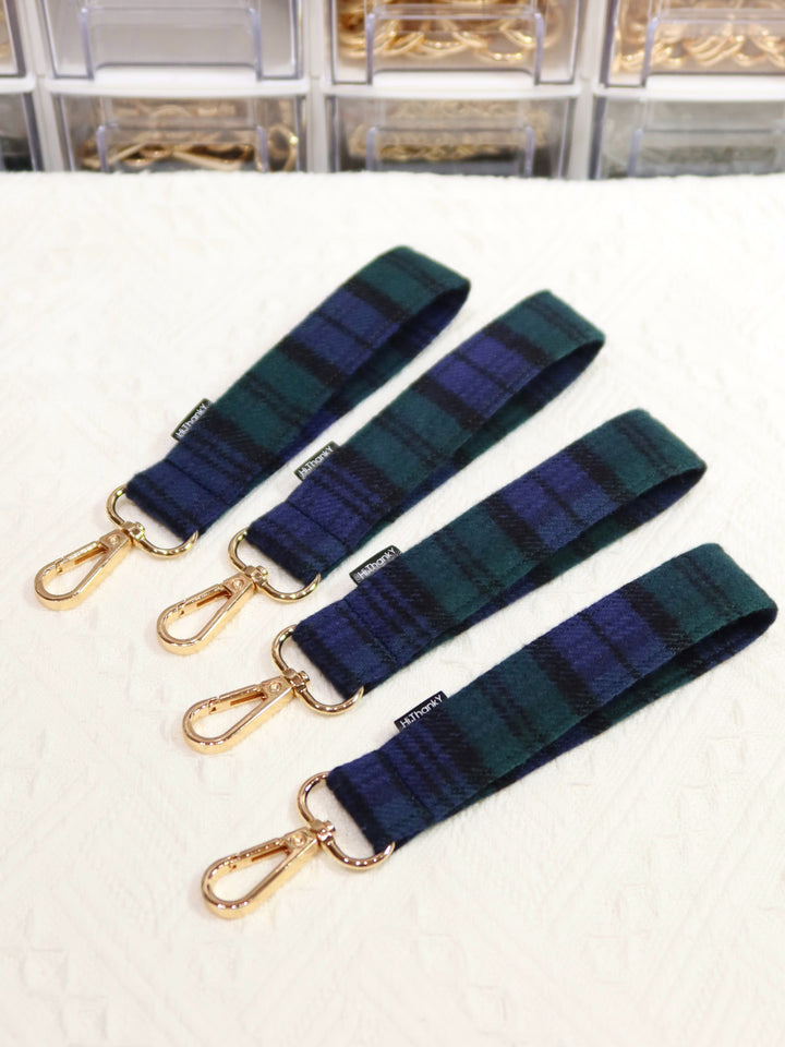 Wristlet Keychains | Forest Green Plaid Fabric Keychains