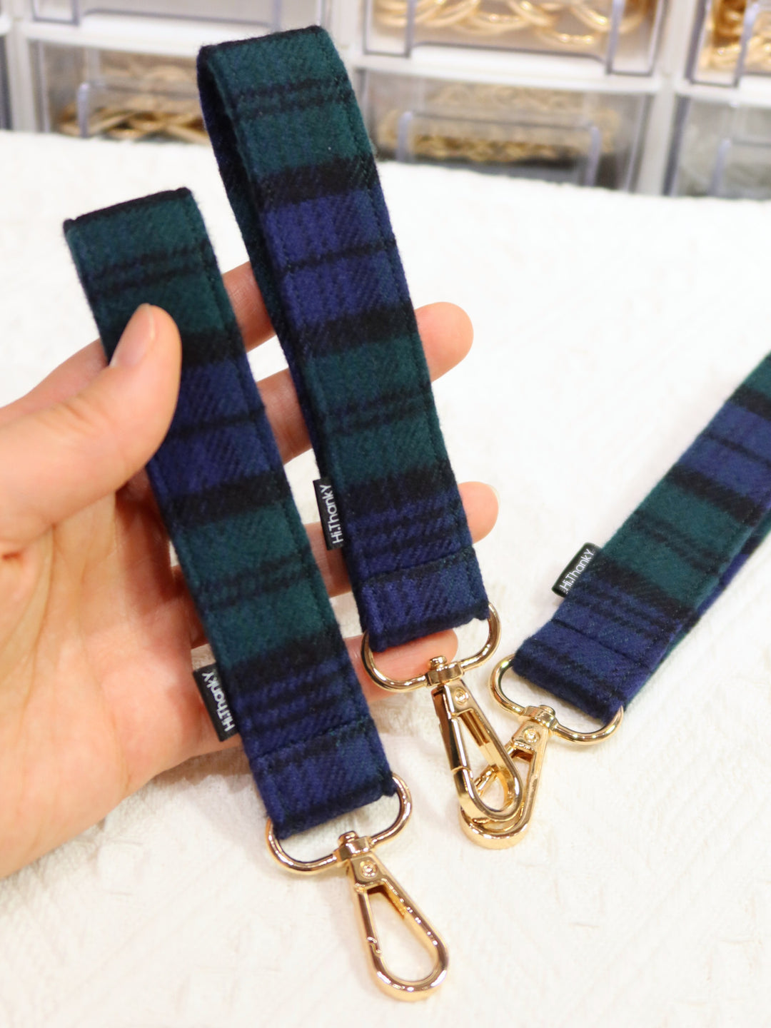 Wristlet Keychains | Forest Green Plaid Fabric Keychains