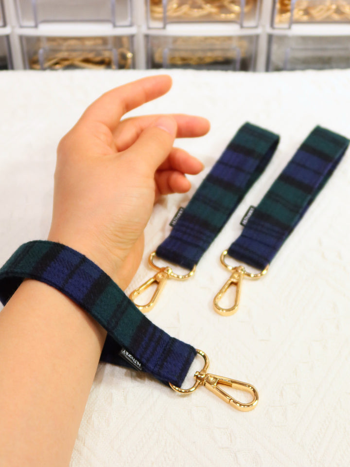 Wristlet Keychains | Forest Green Plaid Fabric Keychains