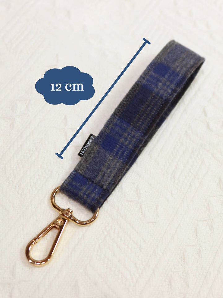 Wristlet Keychains | Gray Navy Plaid Fabric Keychains