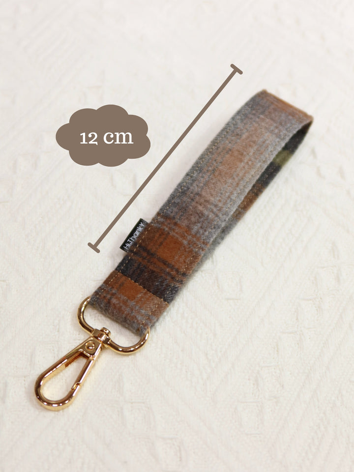 Wristlet Keychains | Brown Plaid Fabric Keychains