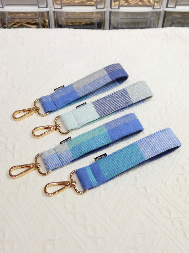 Wristlet Keychains | Blue Plaid Fabric Keychains