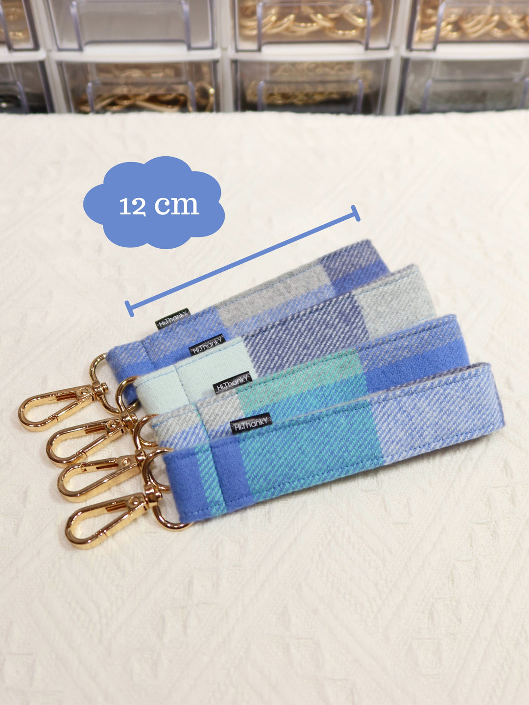 Wristlet Keychains | Blue Plaid Fabric Keychains