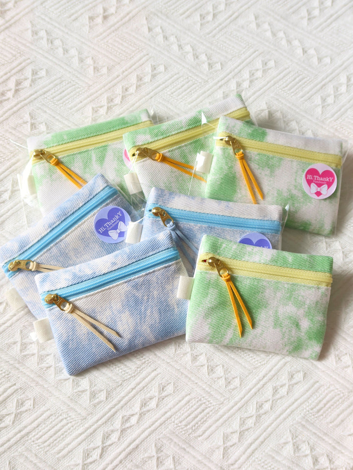 Mini Zipper Pouches | Tie-Dyed Denim Blue and Green