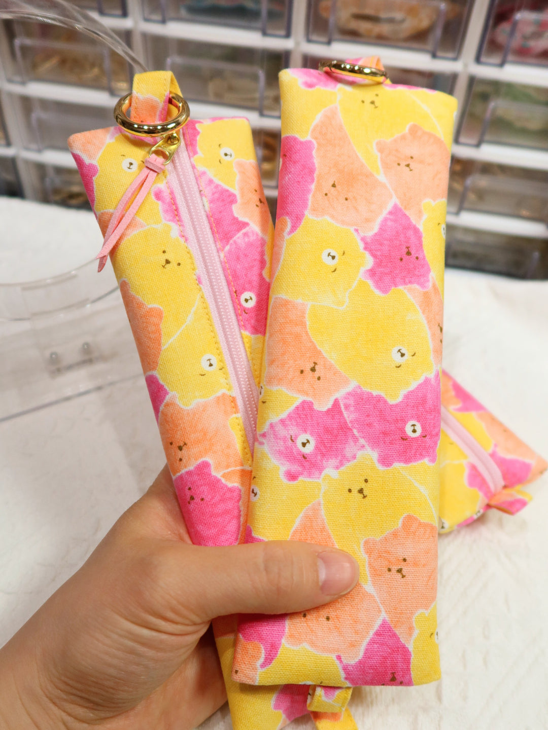 Flat Pencil Case | Yellow Pink Bear