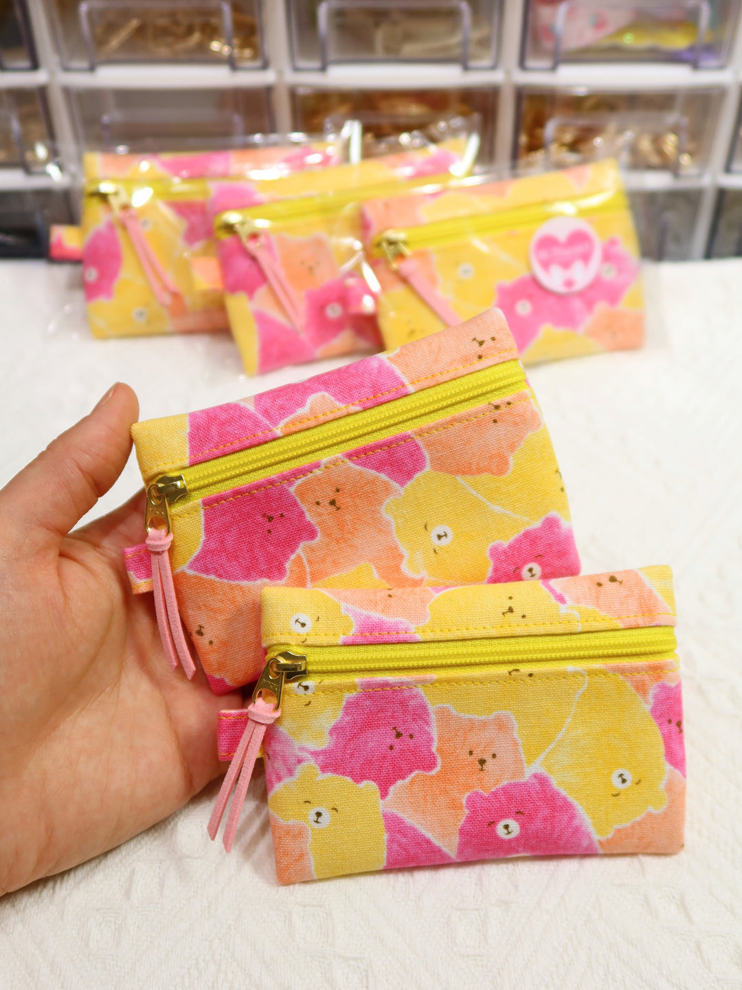 Mini Zipper Pouches | Yellow Pink Bear