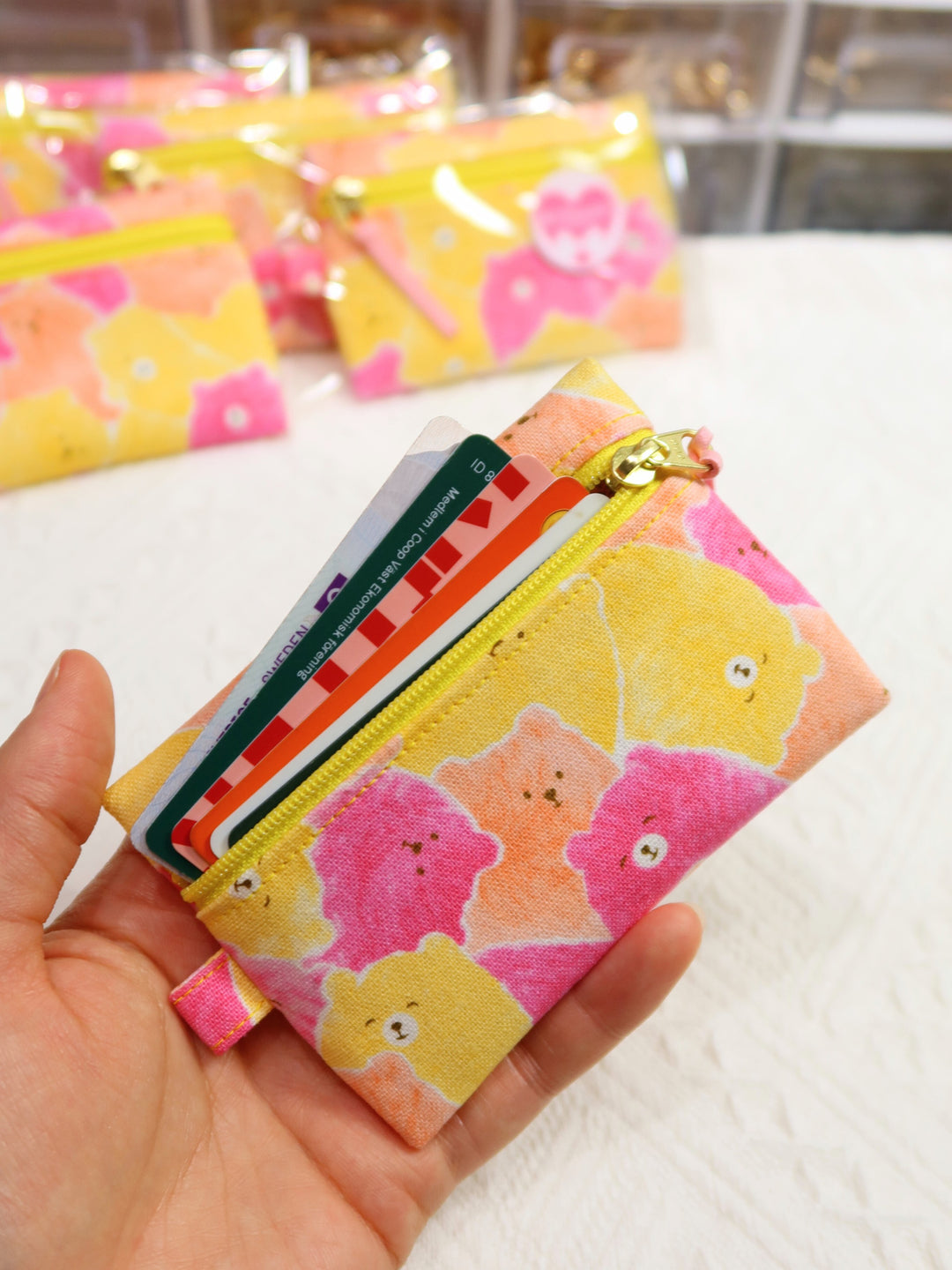 Mini Zipper Pouches | Yellow Pink Bear